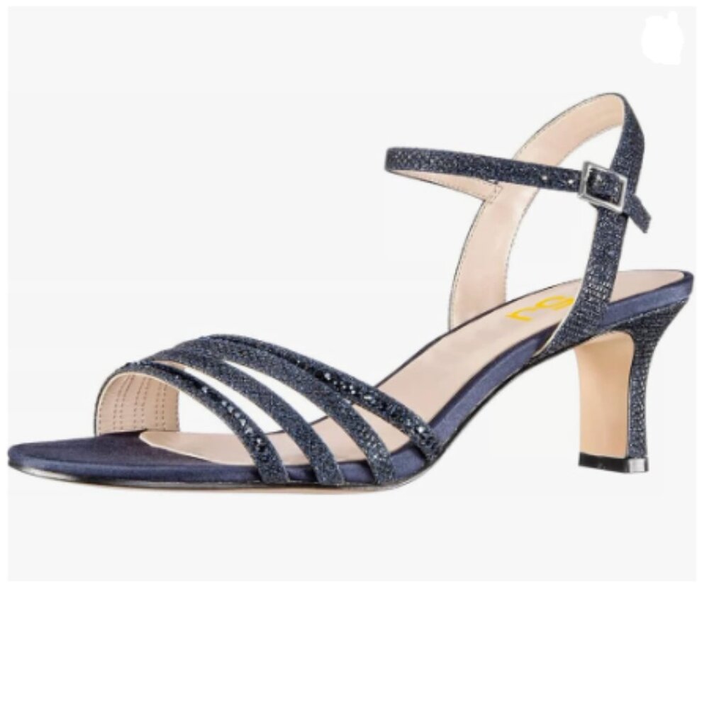 FSJ Navy Blue Glitter Strappy Heeled Sandals